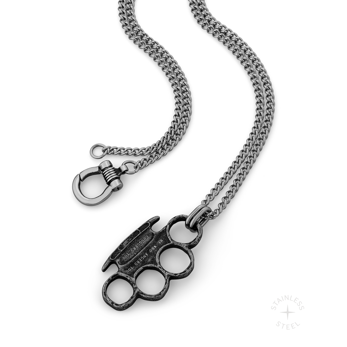 Conquer Brass Knuckles Stainless Steel pendant necklace for men