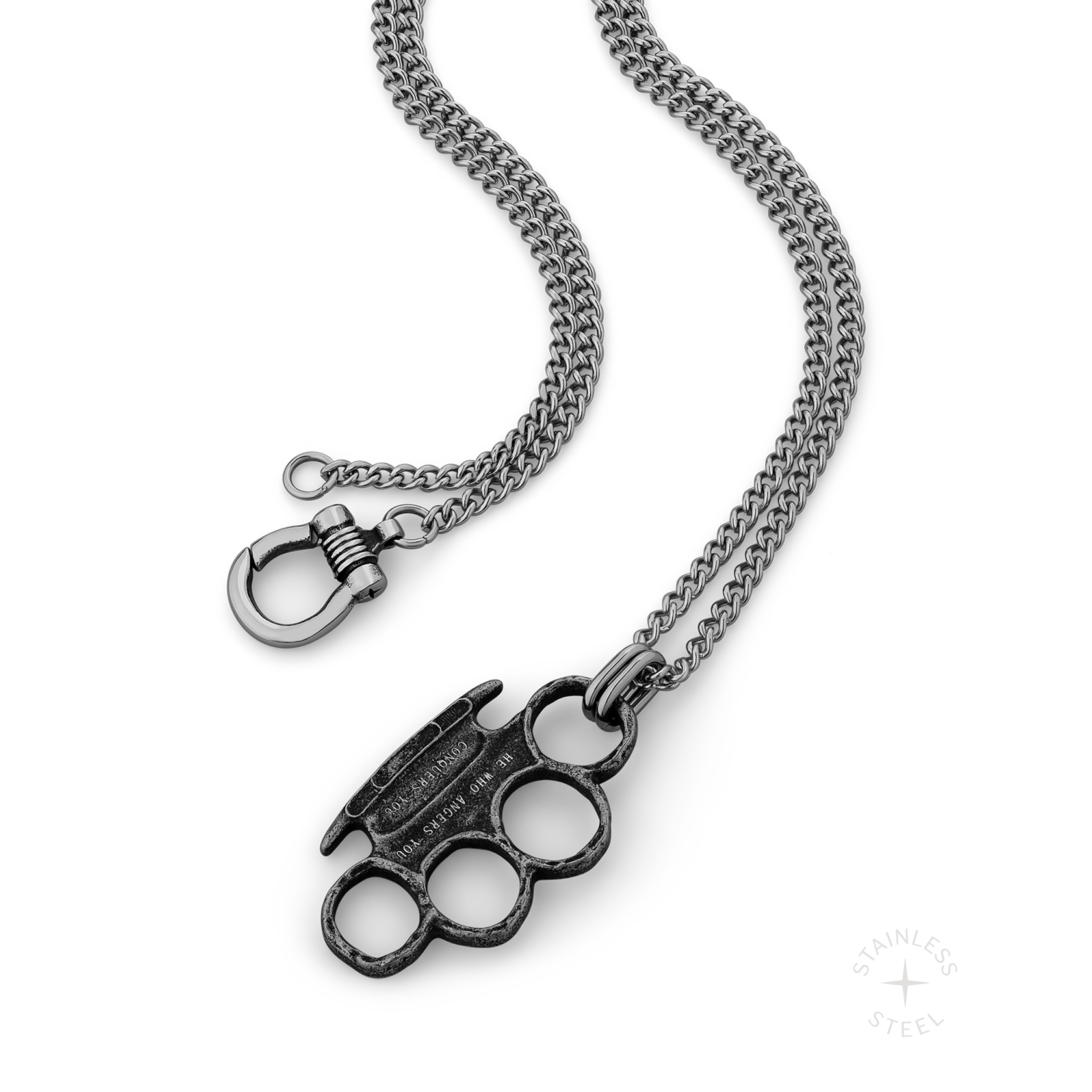 Conquer Brass Knuckles Stainless Steel pendant necklace for men