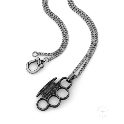 Conquer Brass Knuckles Stainless Steel pendant necklace for men