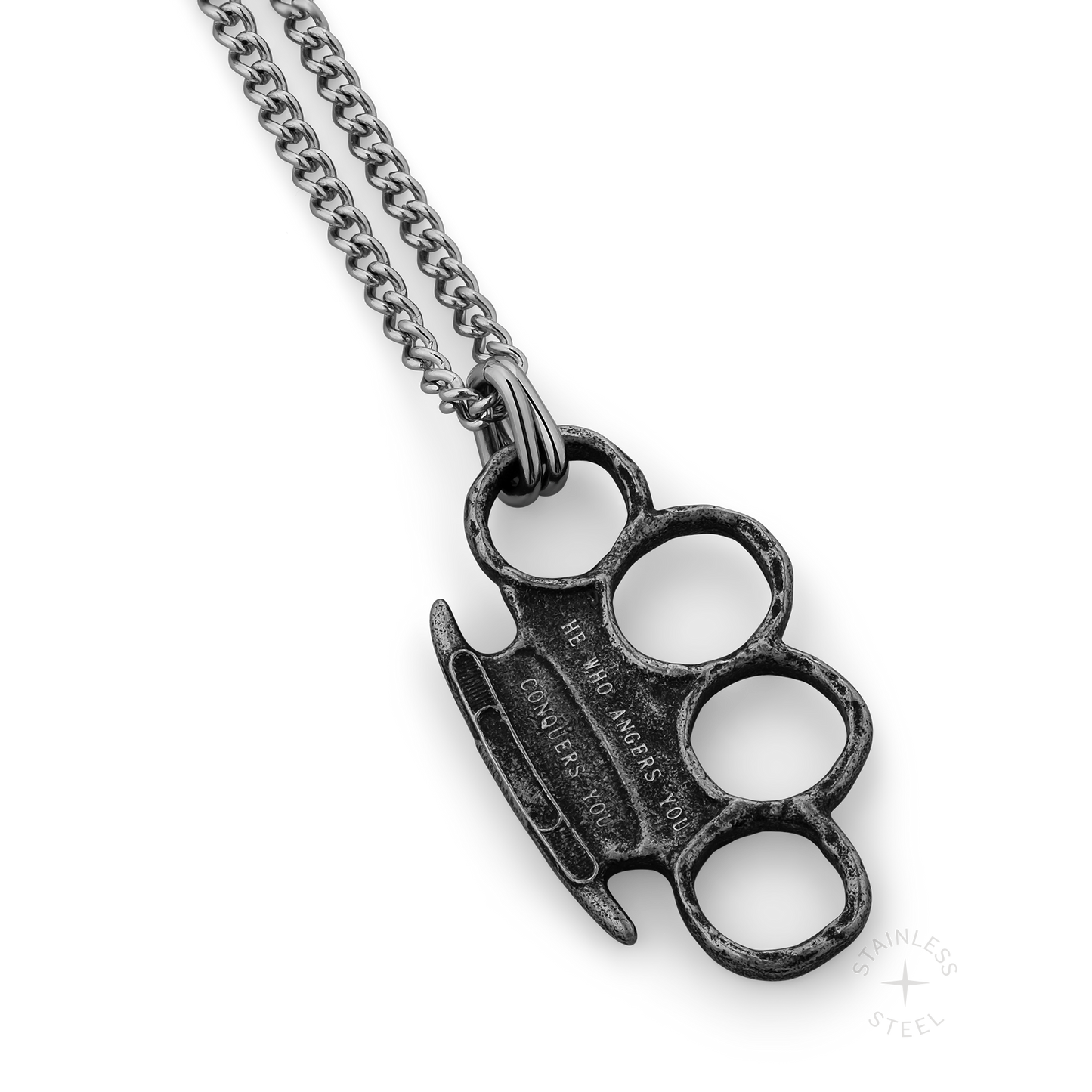 Conquer Brass Knuckles Stainless Steel pendant necklace for men