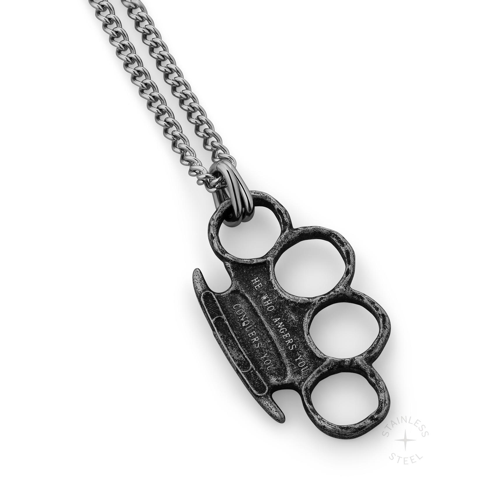 Conquer Brass Knuckles Stainless Steel pendant necklace for men