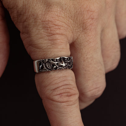 Crimson Veil stainless steel ring - on figure