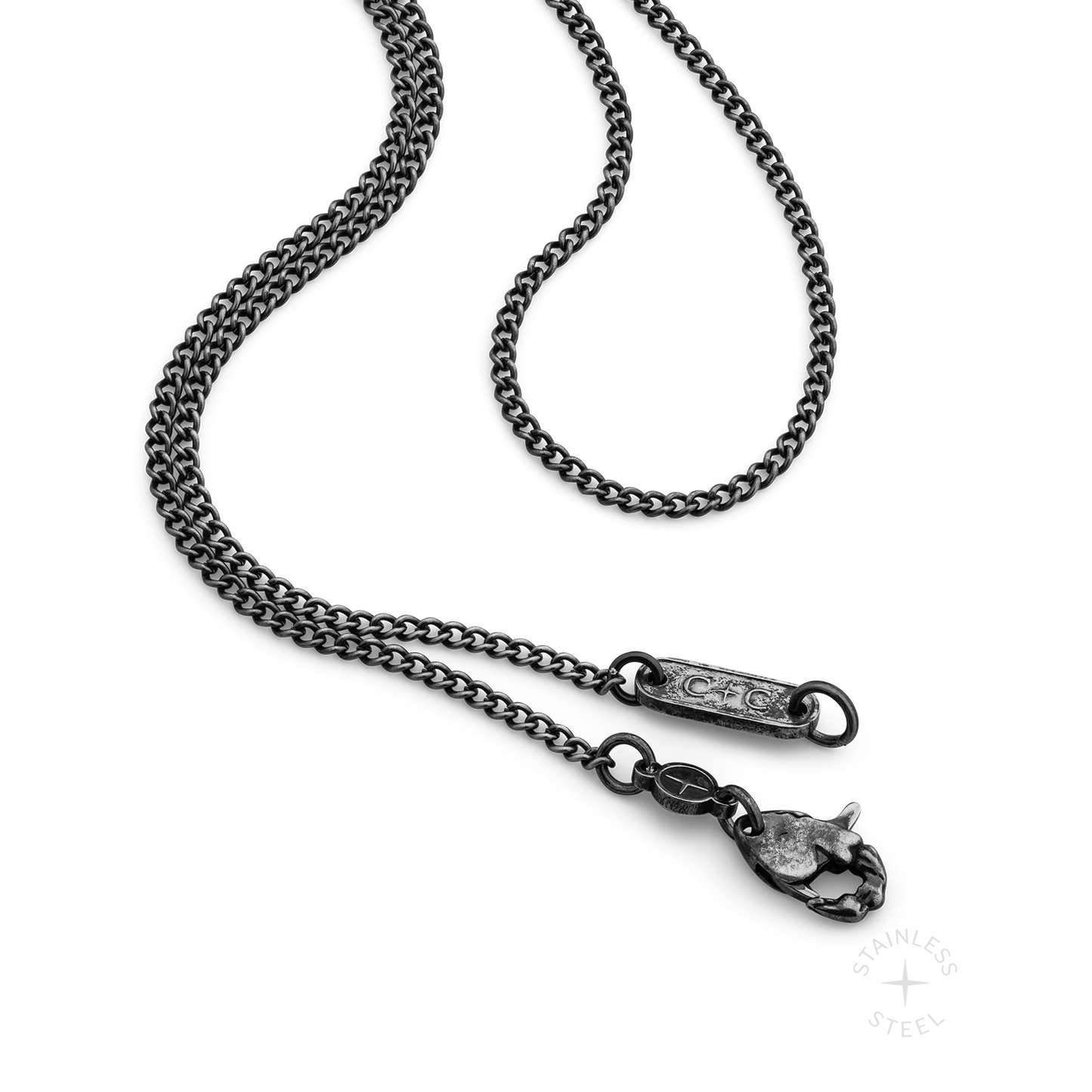 antiqued patina dark stainless steel curb chain necklace