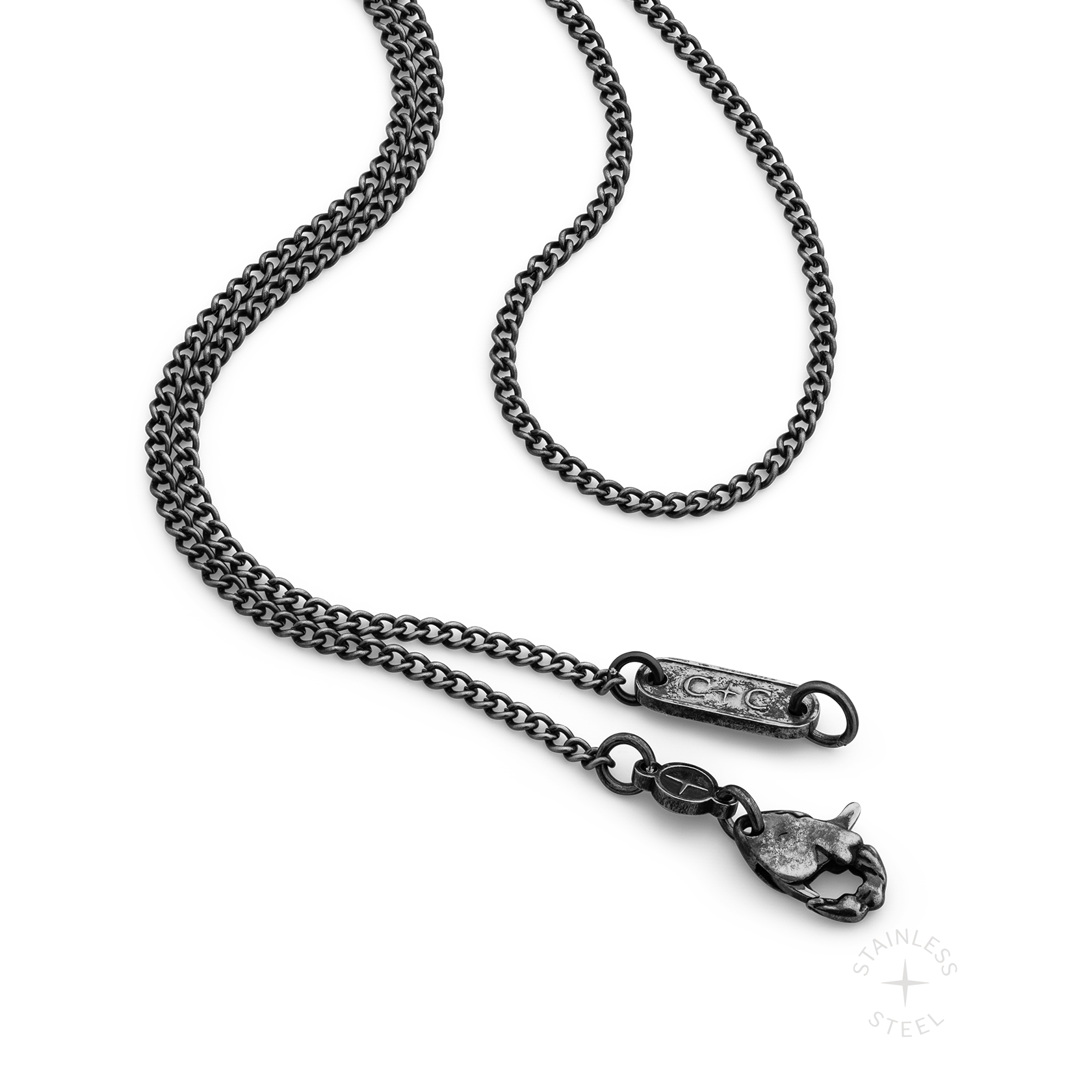 antiqued patina dark stainless steel curb chain necklace