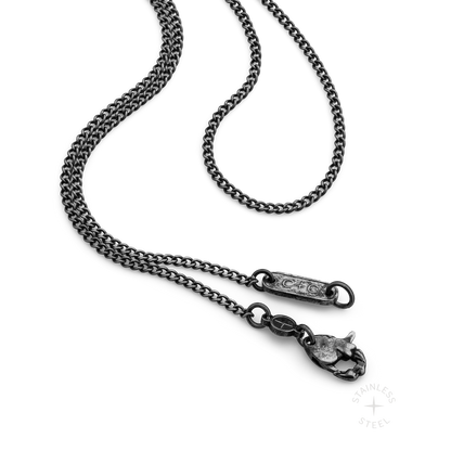 antiqued patina dark stainless steel curb chain necklace