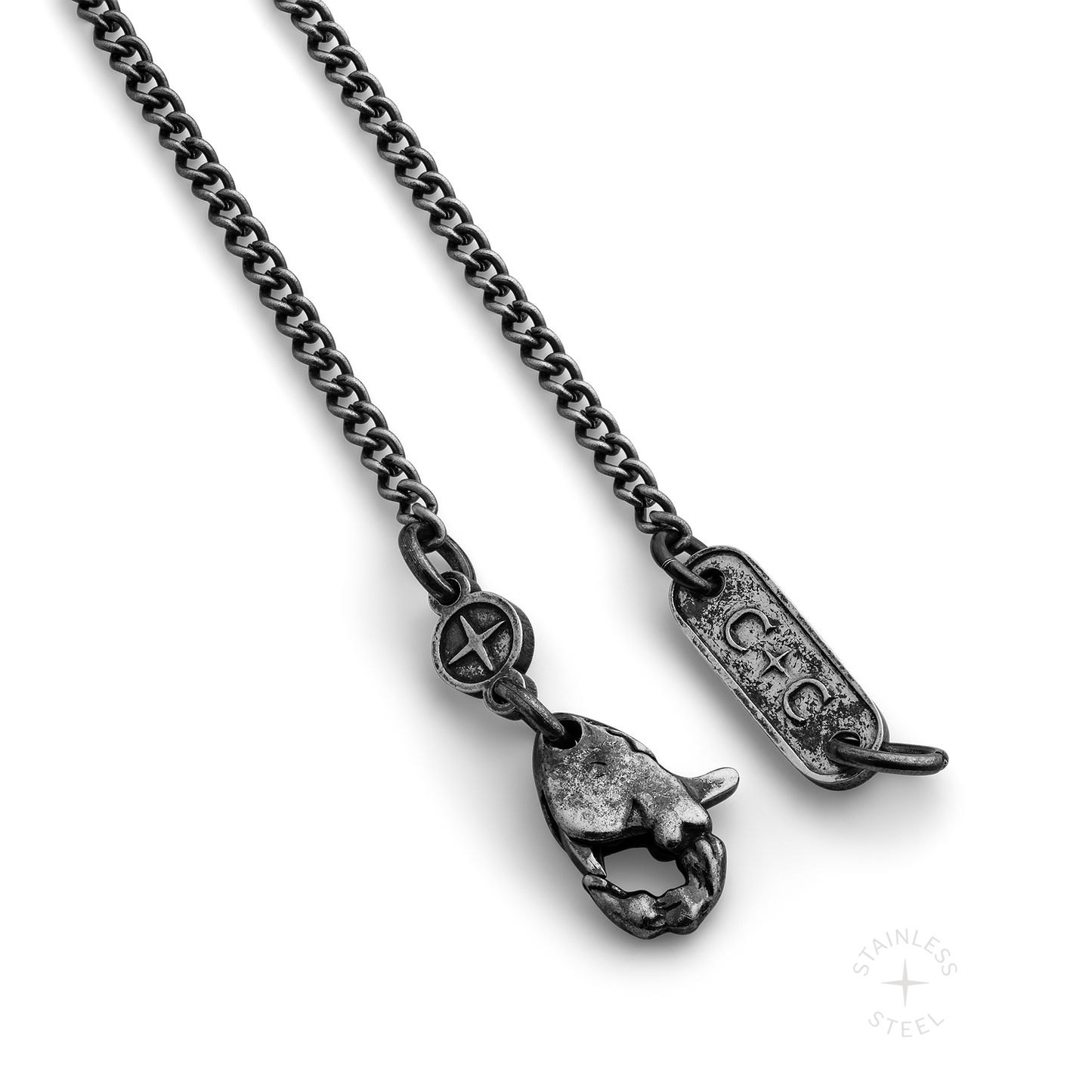 antiqued patina dark stainless steel curb chain necklace