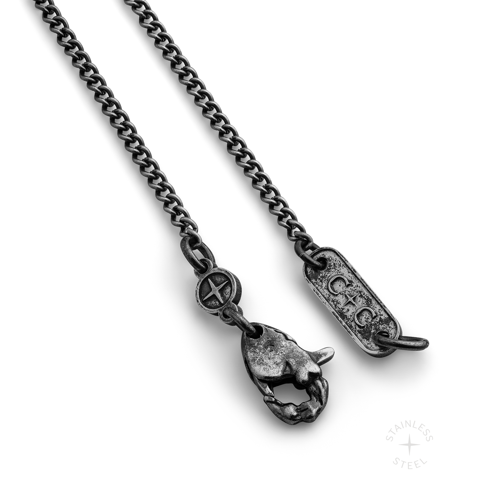 antiqued patina dark stainless steel curb chain necklace