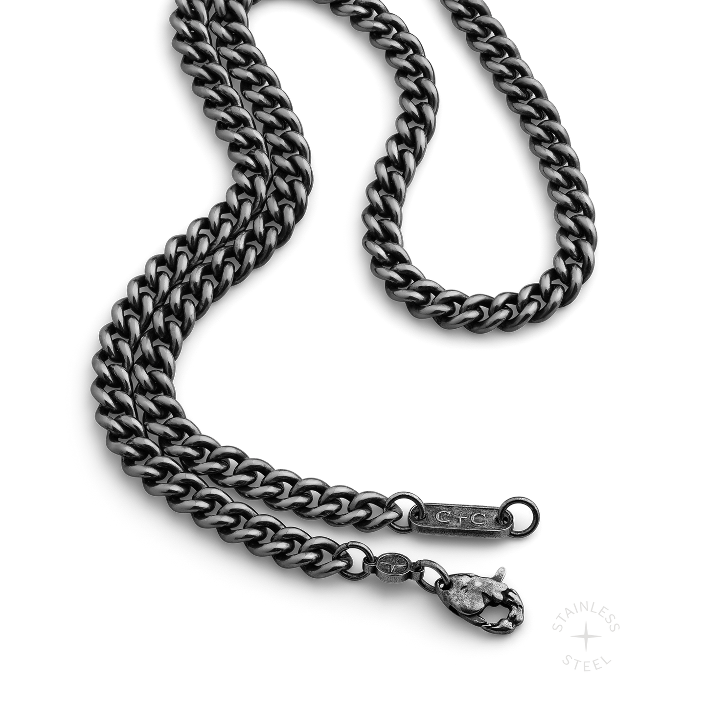 Stainless steel antiqued patina finish figaro chain necklace