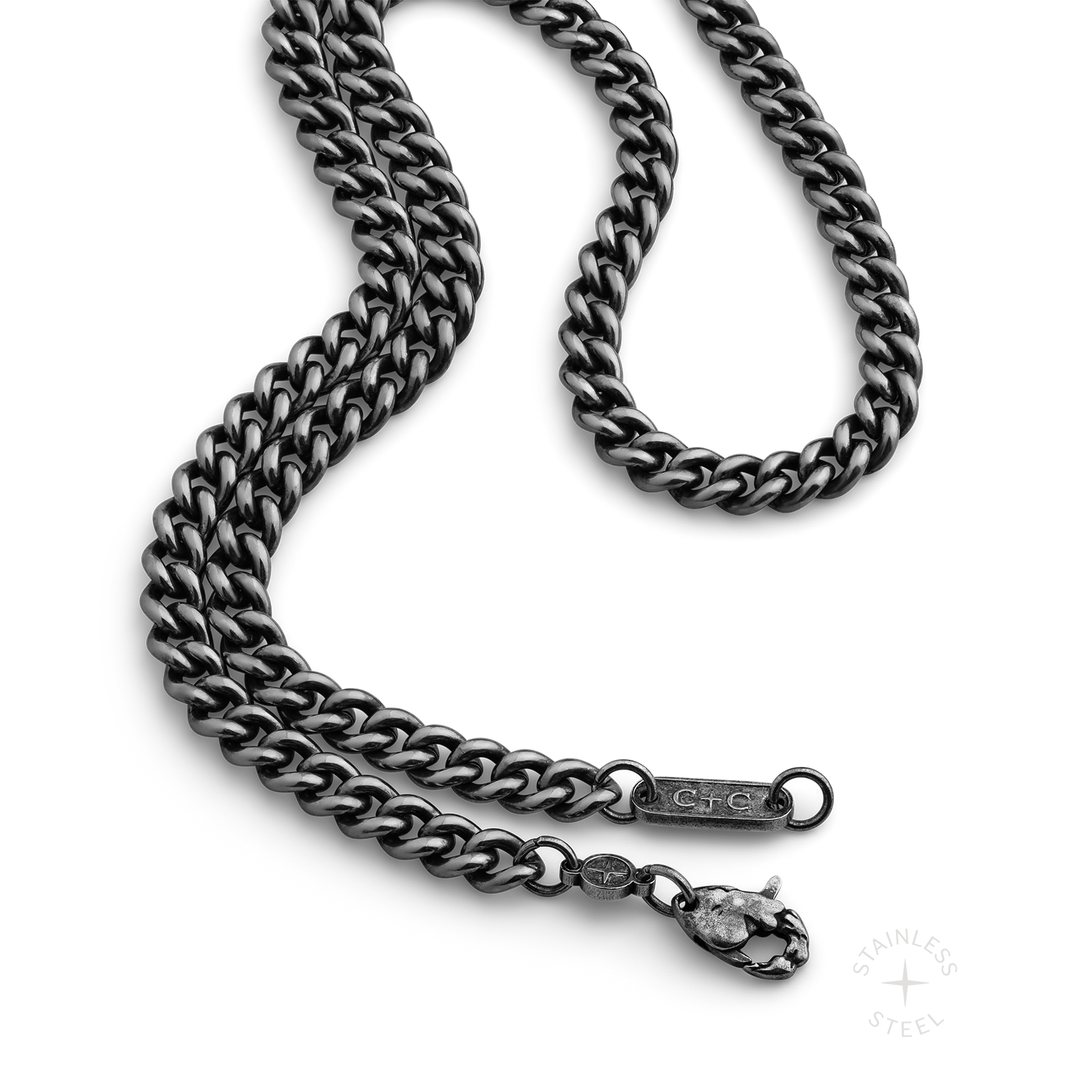 Stainless steel antiqued patina finish figaro chain necklace