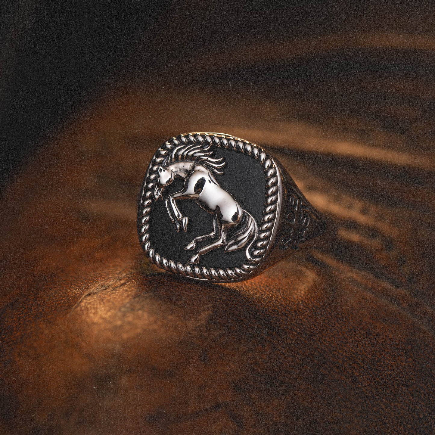 Bucking Bronco Horse Brave Heart Diamond Cross Ranch Ride Fast Sterling Silver western inspired square signet ring for men