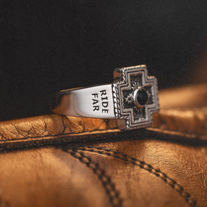 Rodeo Diamond Cross Ranch Sterling Silver Ring with Cross signet Western inspired accessories for men