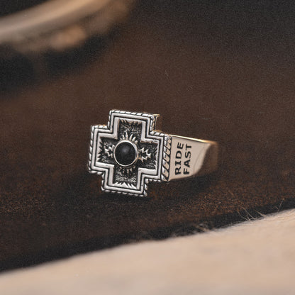 Rodeo Diamond Cross Ranch Sterling Silver Ring with Cross signet Western inspired accessories for men