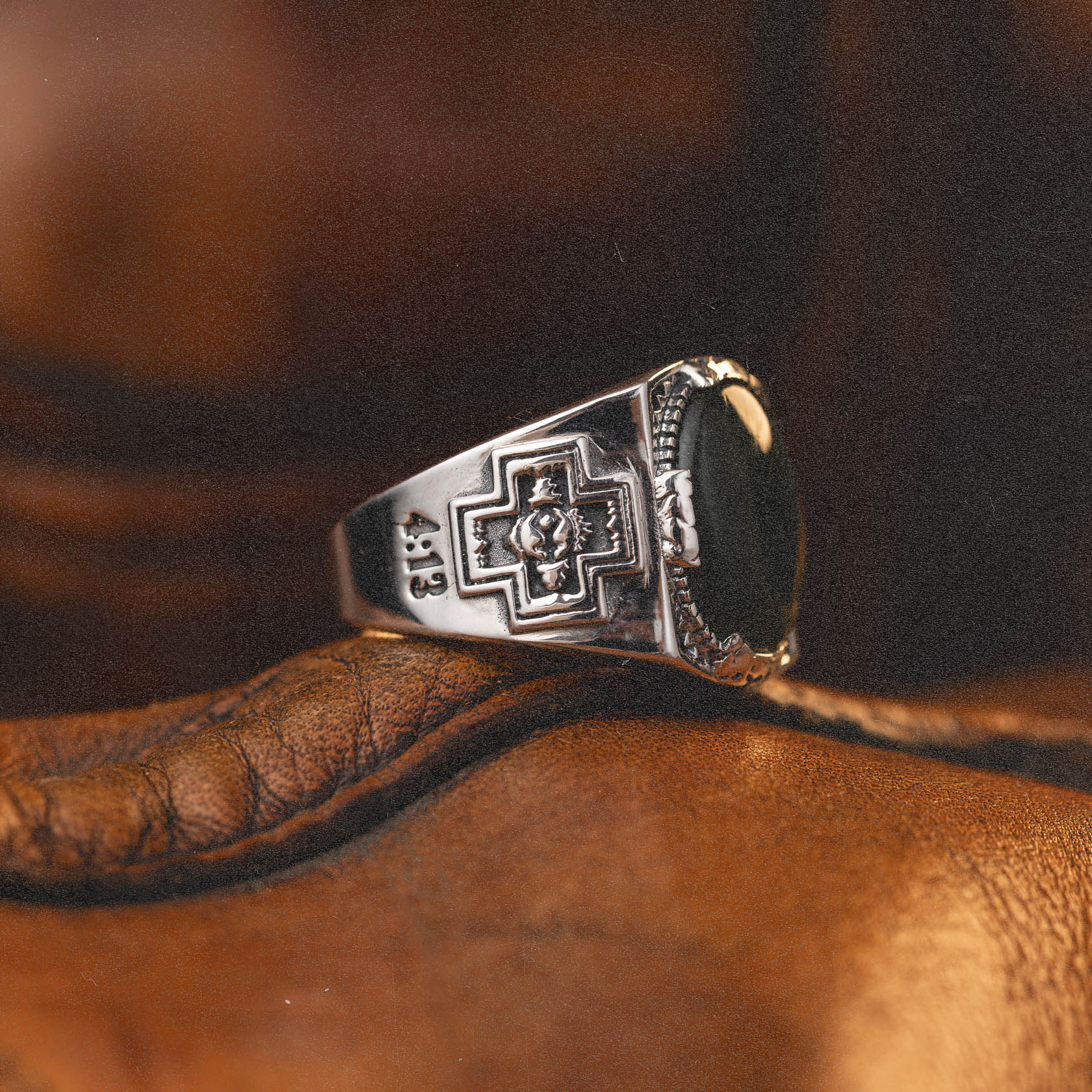 413 Diamond Cross Ranch Sterling Silver and Black Onyx Western Inspired Men's Signet Ring