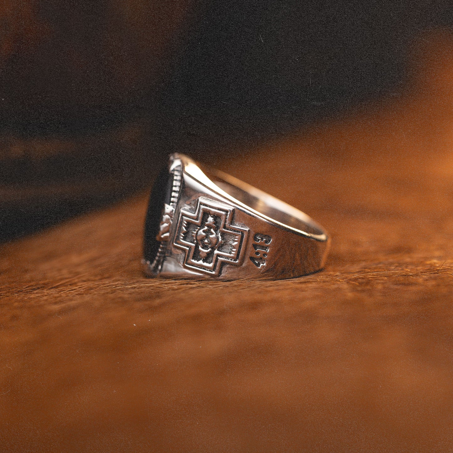 413 Diamond Cross Ranch Sterling Silver and Black Onyx Western Inspired Men's Signet Ring