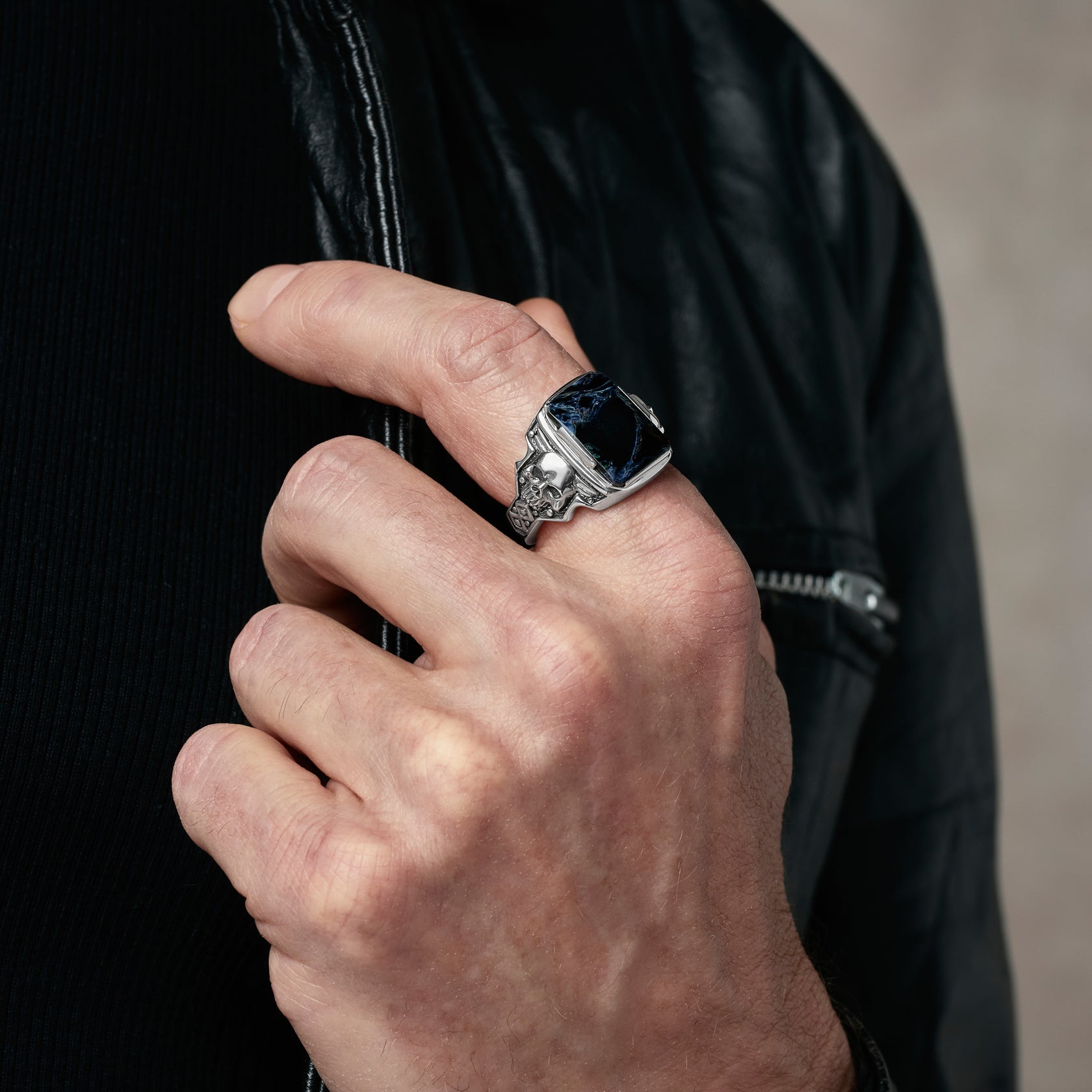 "Desperado x Blue Pietersite" Handcrafted Sterling Silver Men's Biker