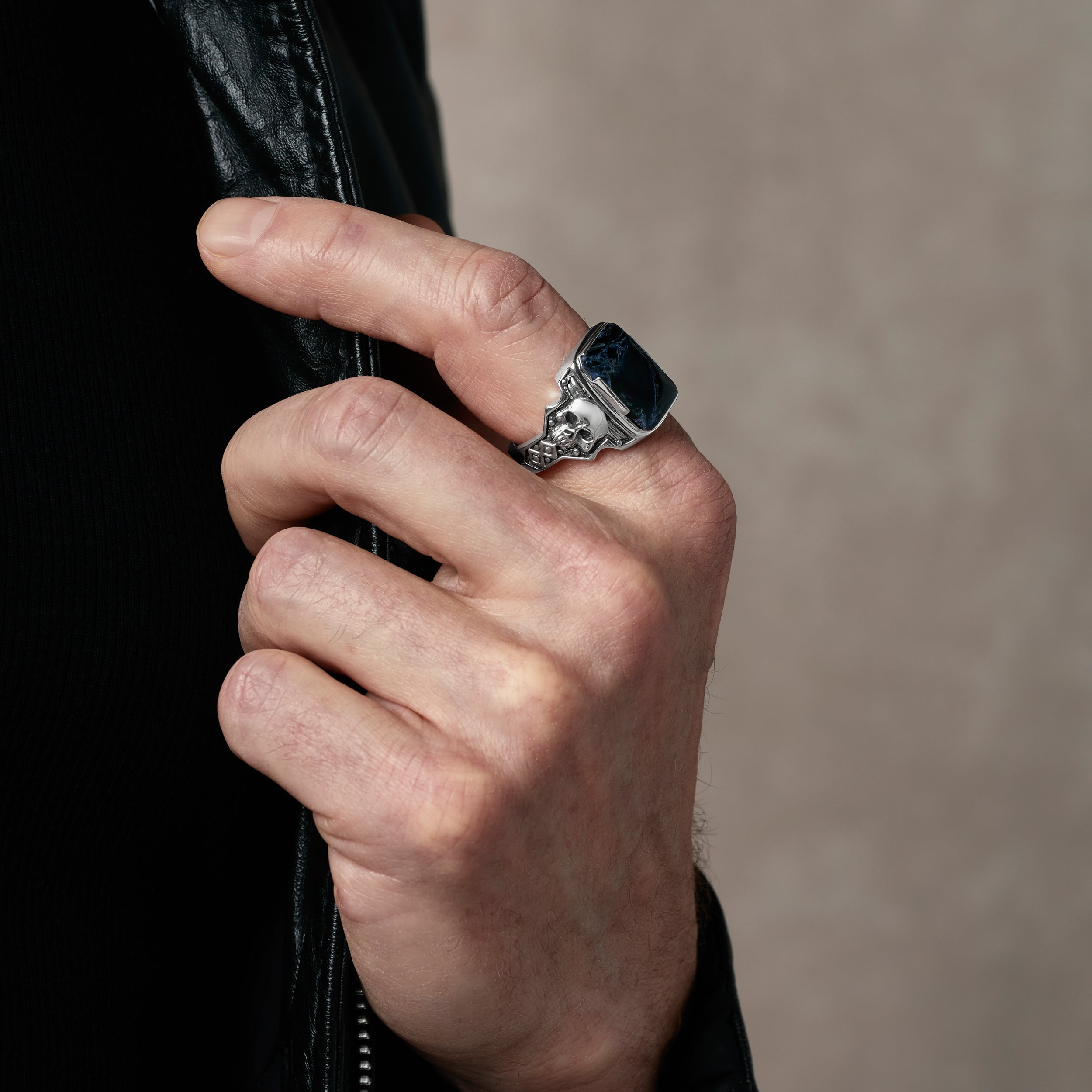 "Desperado x Blue Pietersite" Handcrafted Sterling Silver Men's Biker