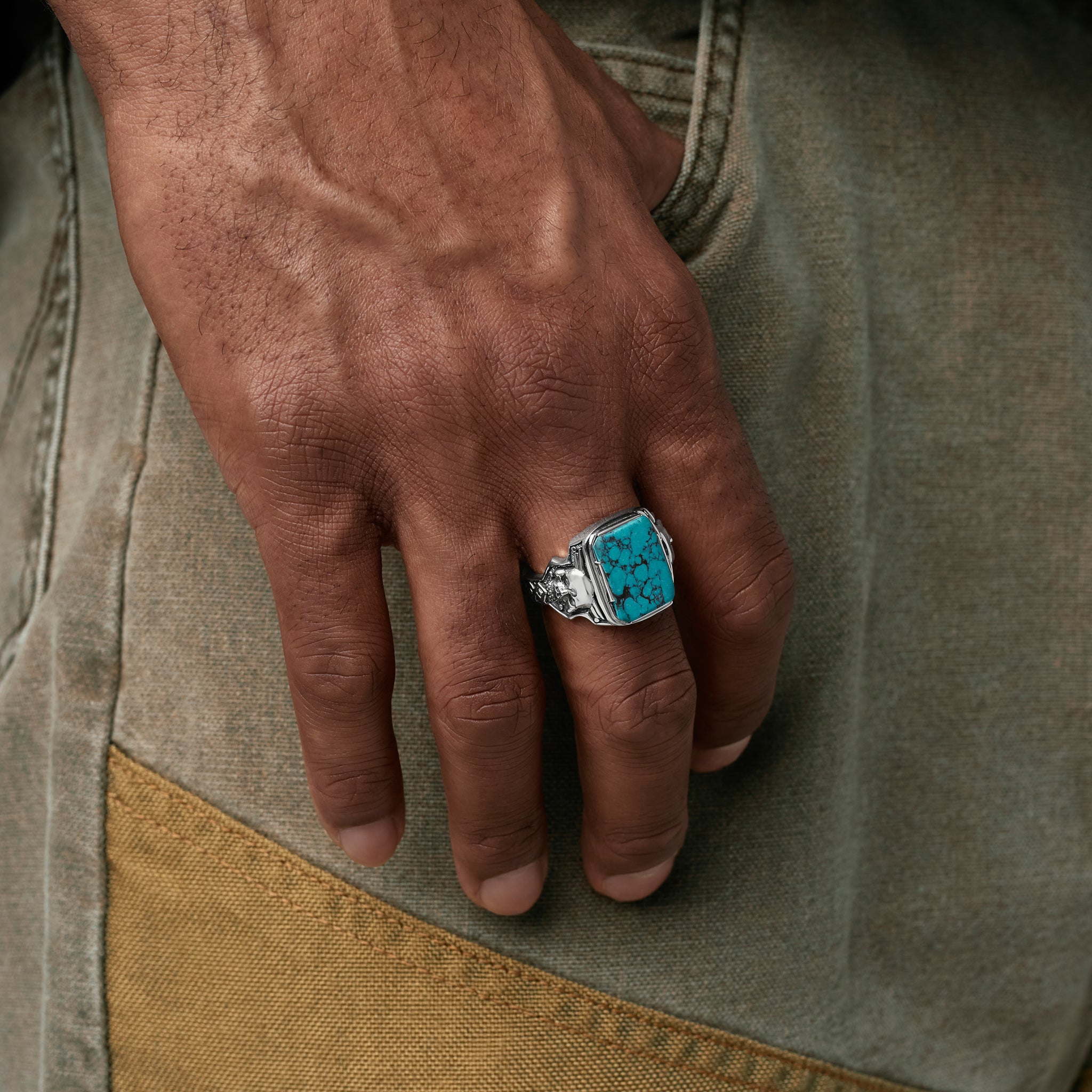 "Desperado" Turquoise Handcrafted Sterling Silver Men's Biker Ring