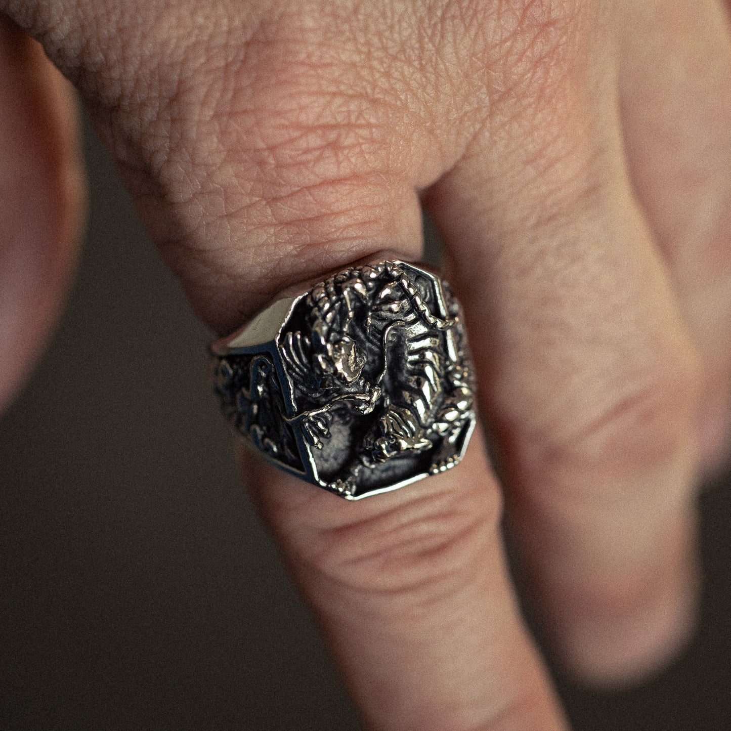 Divine Schism stainless steel ring - on figure
