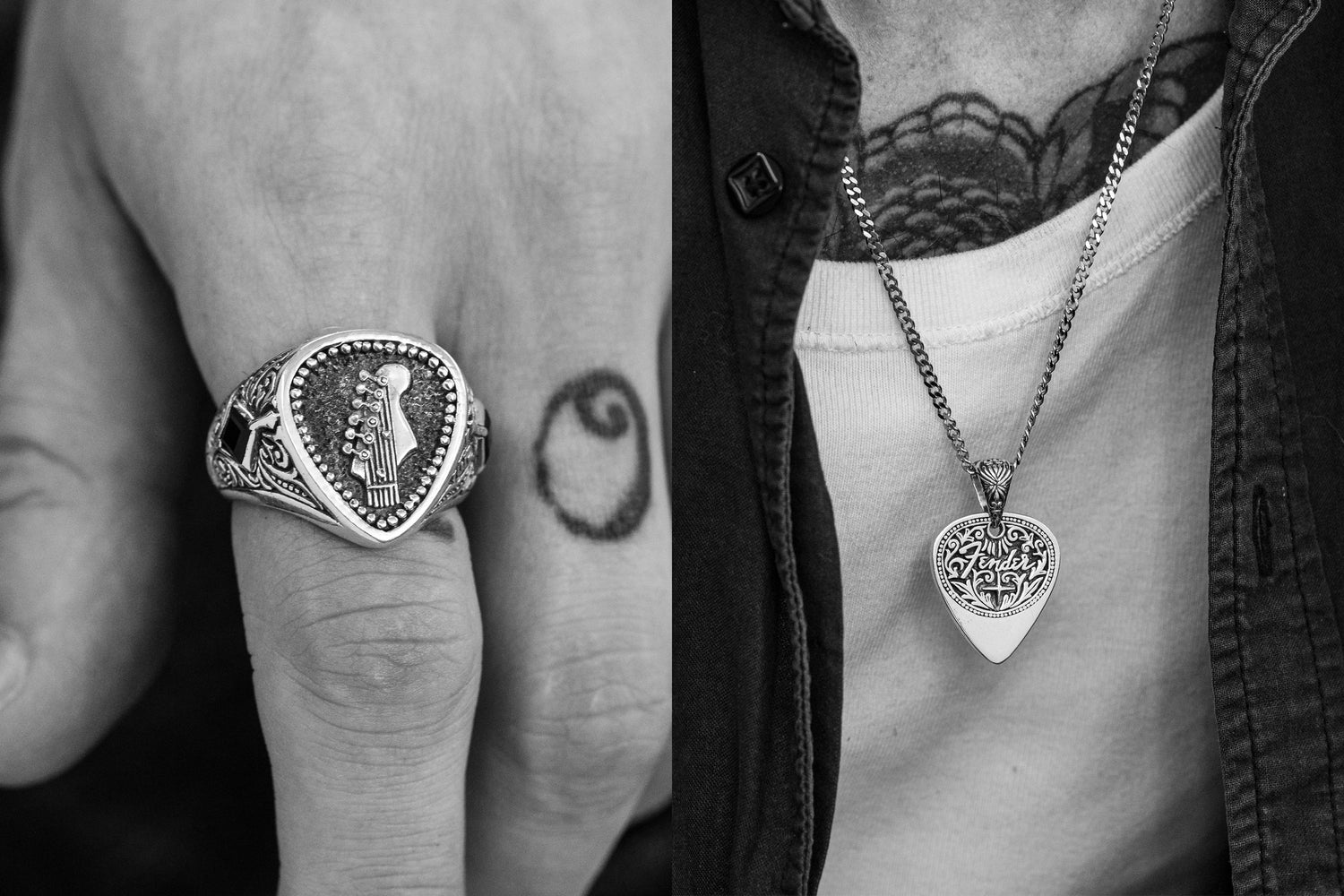 Fender Clocks and Colours Sterling Silver Ring Sterling Silver Pendant Collaboration Limited Edition on Model