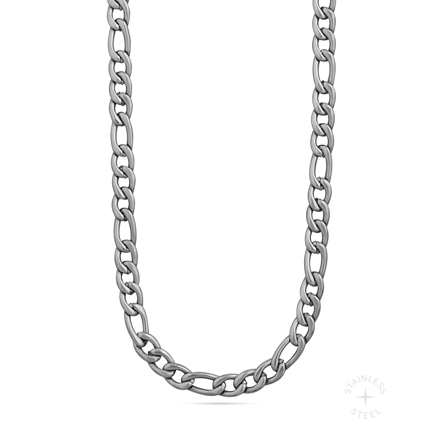polished stainless steel figaro chain necklace