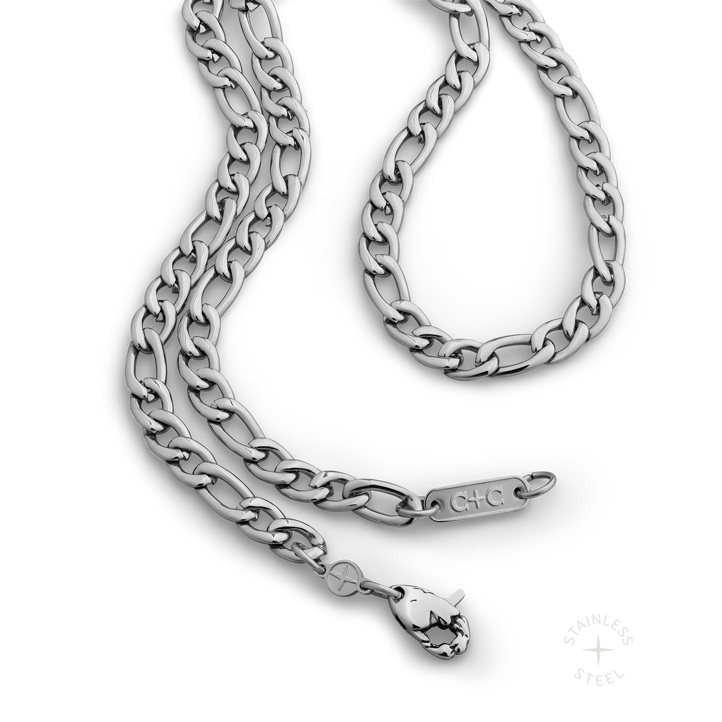 polished stainless steel figaro chain necklace