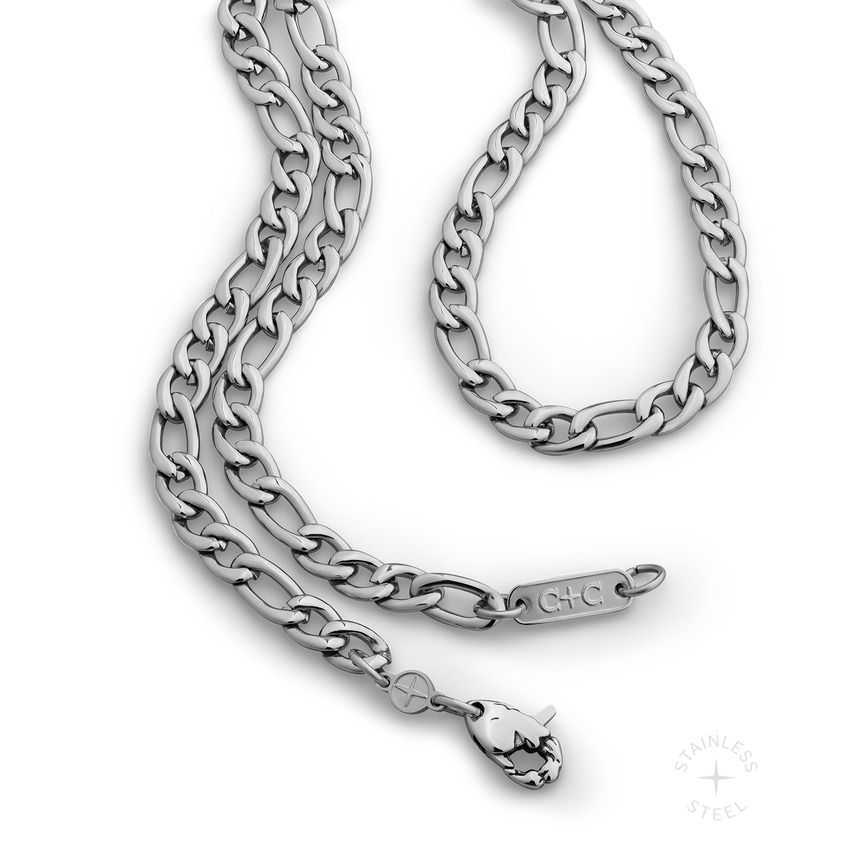 polished stainless steel figaro chain necklace