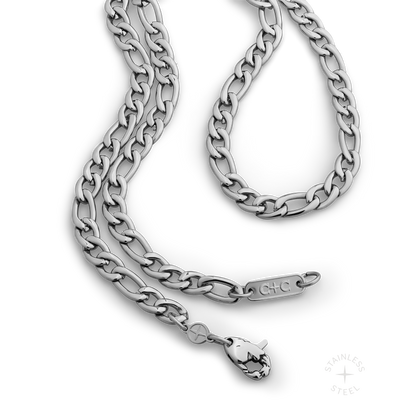 polished stainless steel figaro chain necklace