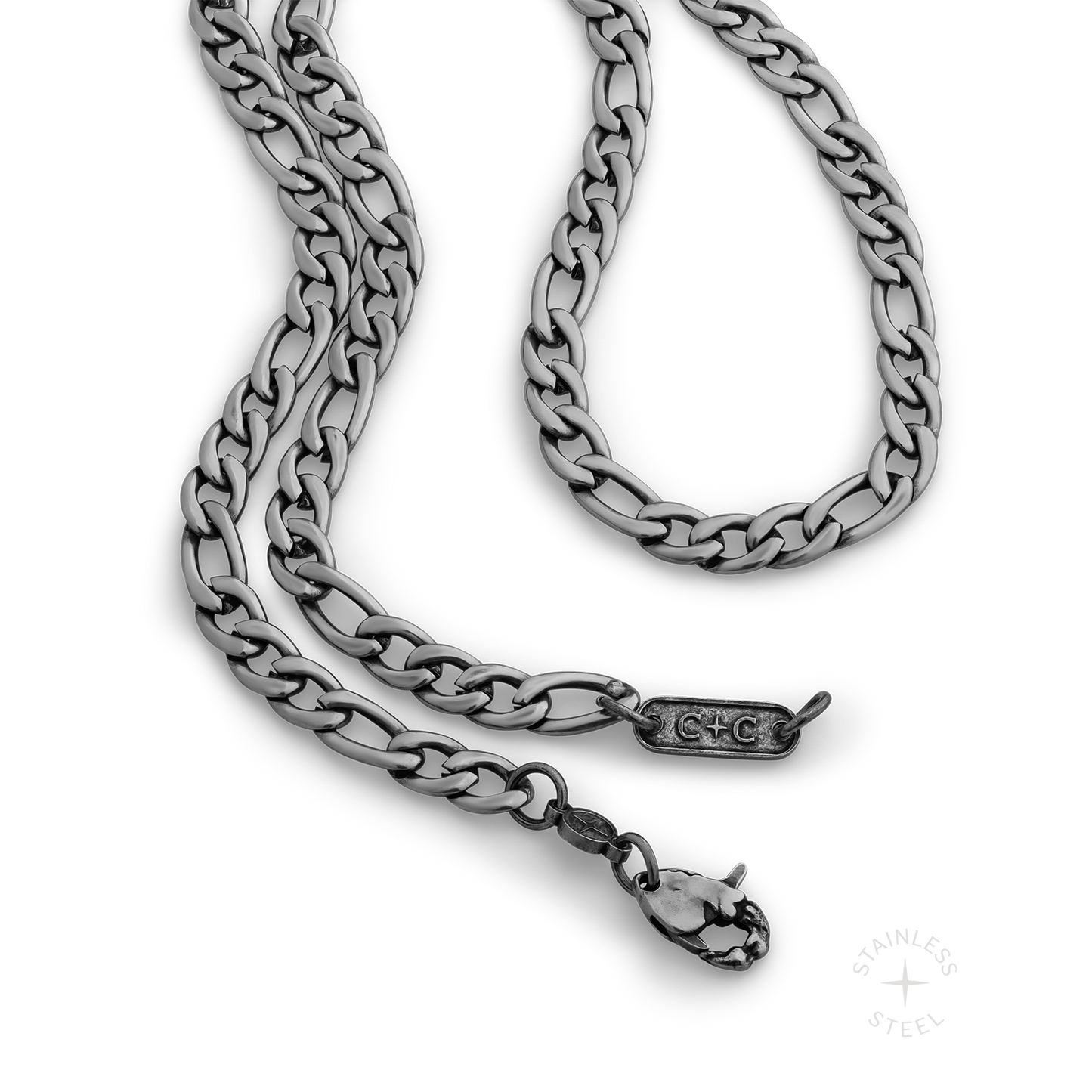 antiqued patina dark stainless steel figaro chain necklace