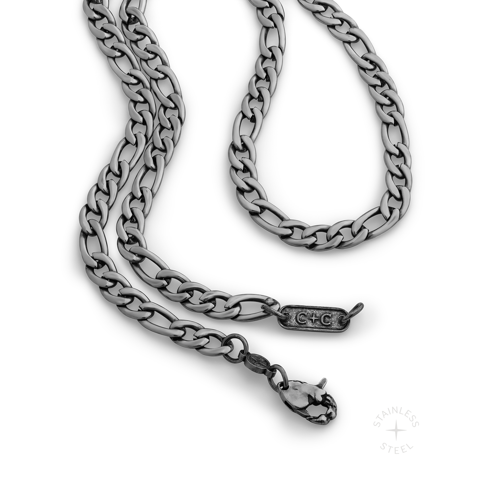 antiqued patina dark stainless steel figaro chain necklace