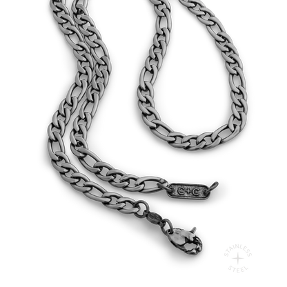 antiqued patina dark stainless steel figaro chain necklace