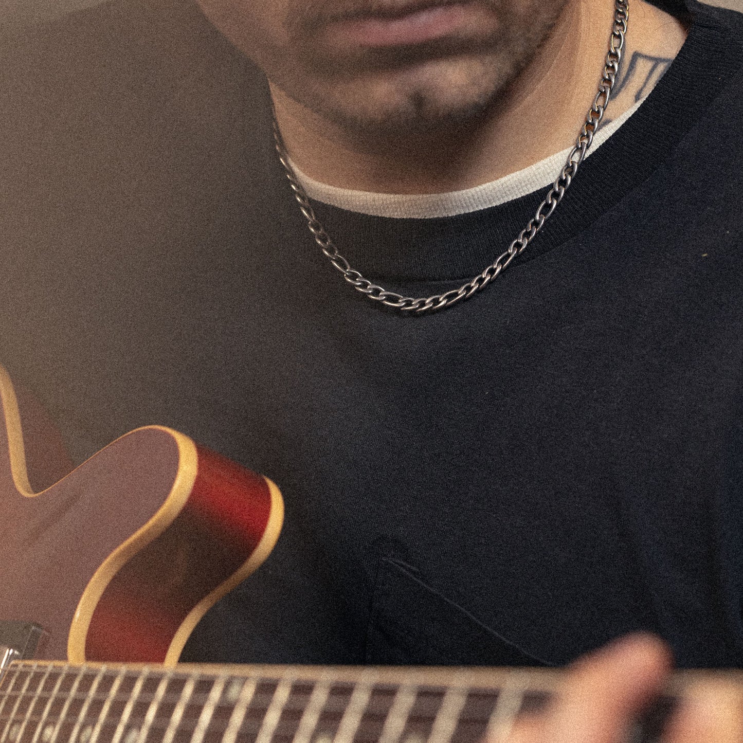 antiqued patina dark stainless steel figaro chain necklace