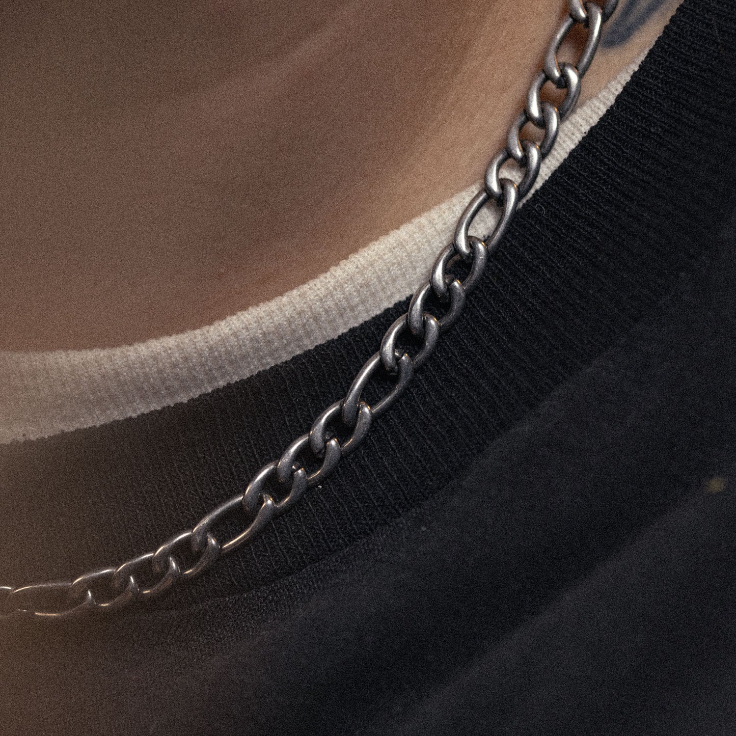 antiqued patina dark stainless steel figaro chain necklace