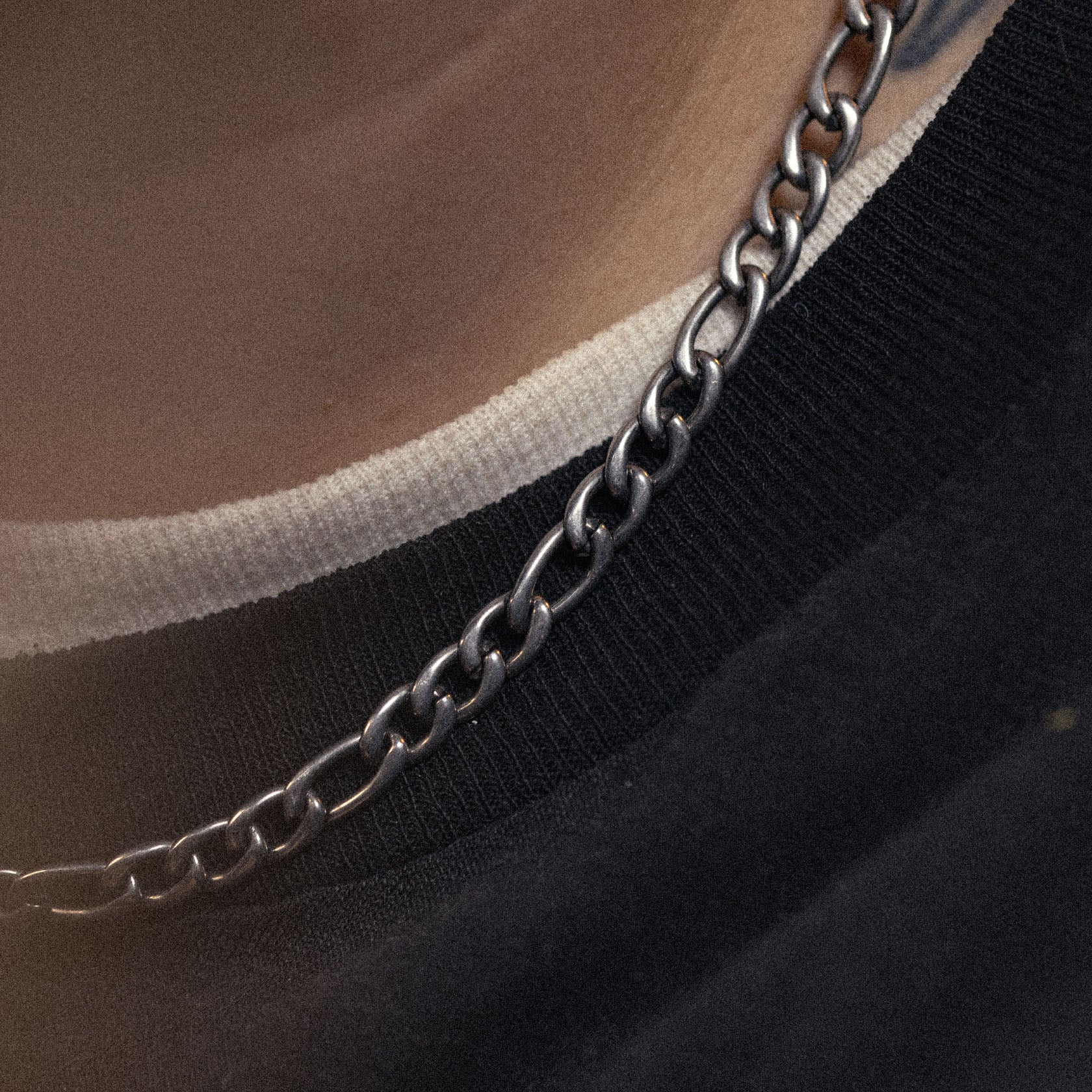 antiqued patina dark stainless steel figaro chain necklace