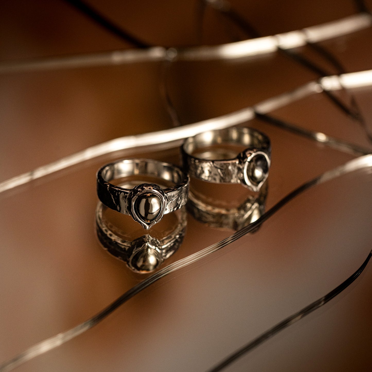 Underburn sterling silver and apache gold stone teardrop band ring