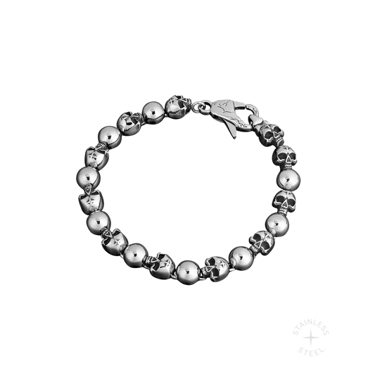 Headcase Stainless Steel beaded Skull bracelet