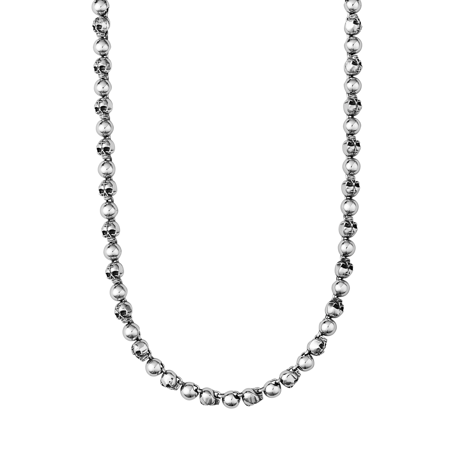 stainless steel beaded necklace on a white background