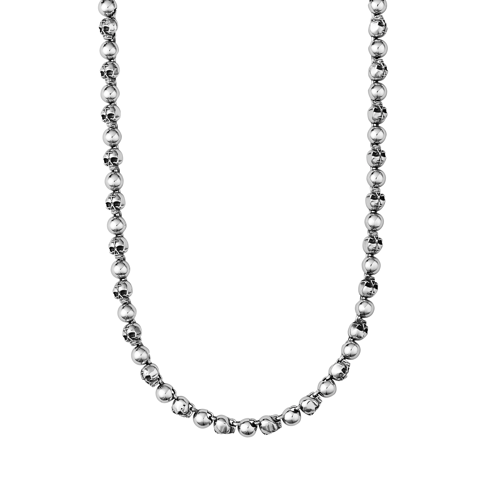 stainless steel beaded necklace on a white background