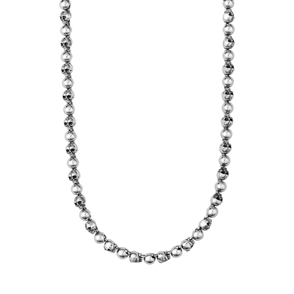 stainless steel beaded necklace on a white background