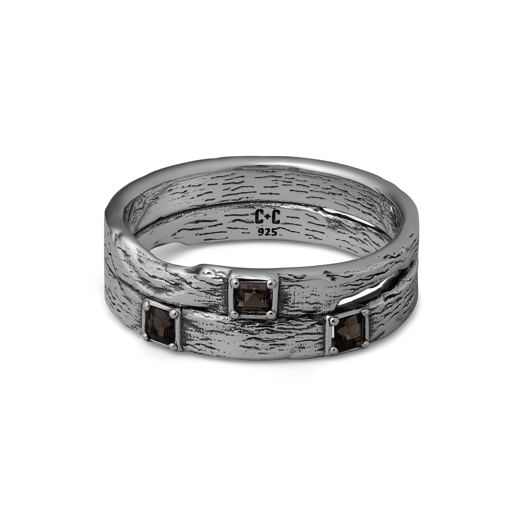 Sterling Silver and Smokey Quartz band ring for men