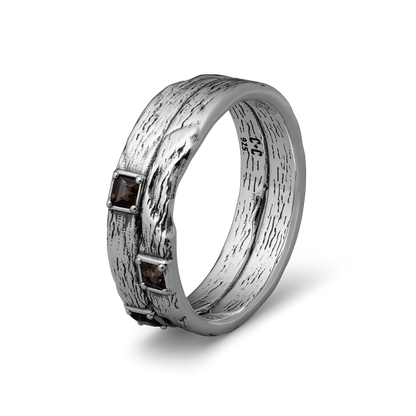 Sterling Silver and Smokey Quartz band ring for men