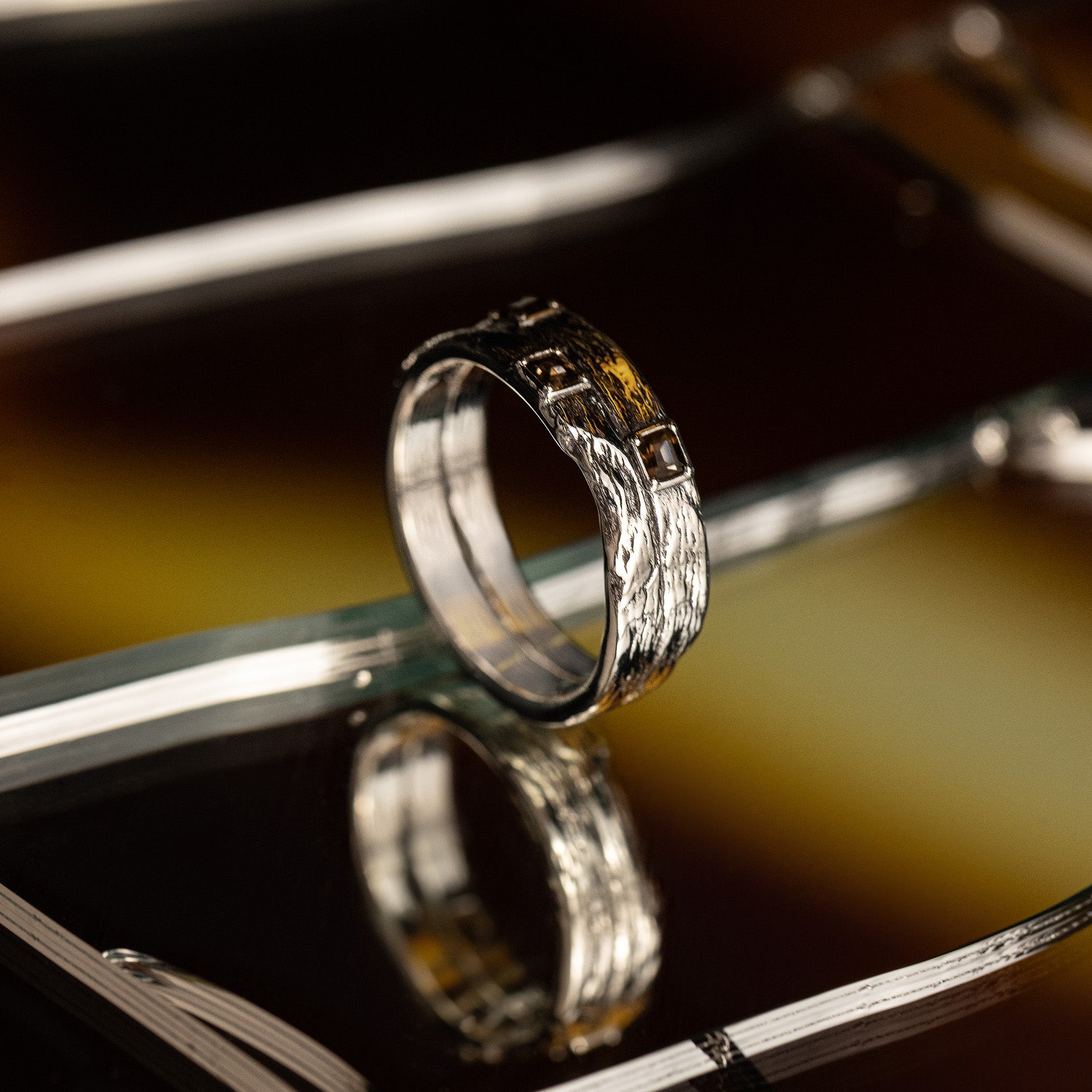 Sterling Silver and Smokey Quartz band ring for men