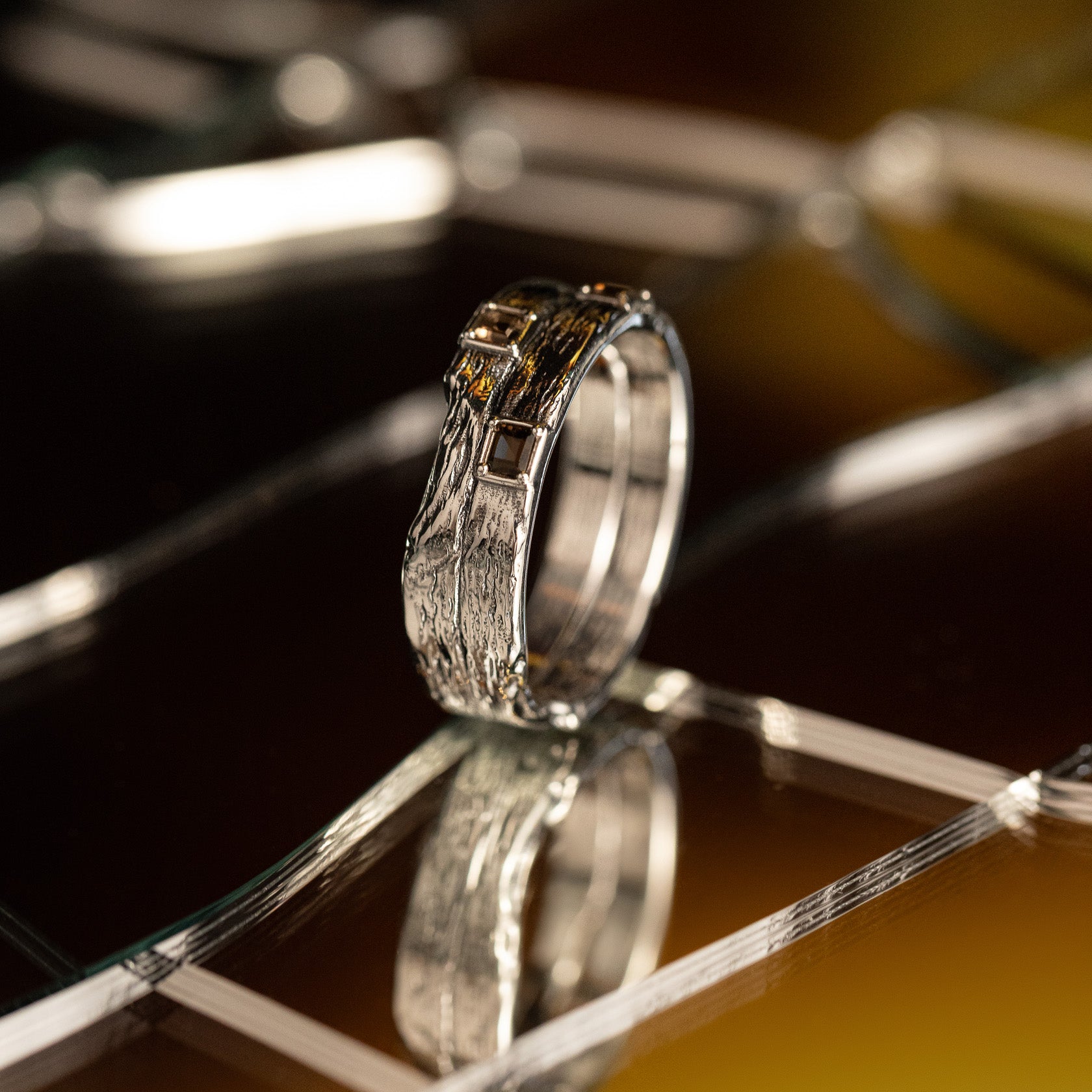 Sterling Silver and Smokey Quartz band ring for men