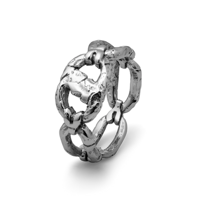 Iron bound sterling silver textured chain link band ring