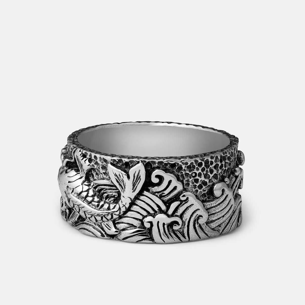 "Koi" Handcrafted Sterling Silver Men's Biker Ring Clocks and Colours