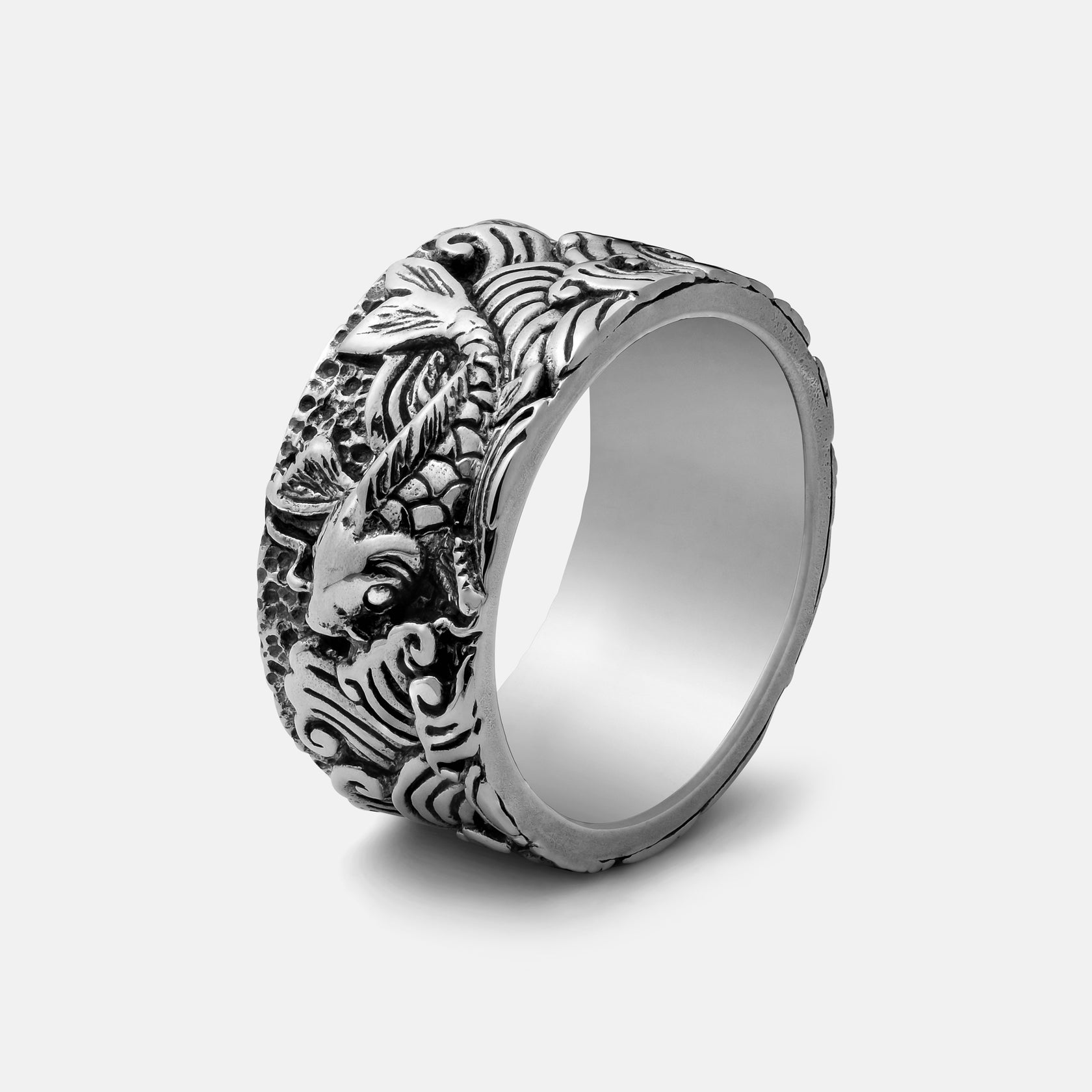 "Koi" Handcrafted Sterling Silver Men's Biker Ring Clocks and Colours
