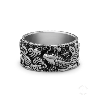 Koi Fish Stainless Steel engraved band ring