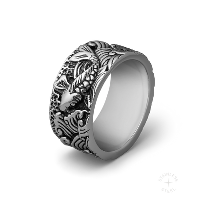 Koi Fish Stainless Steel engraved band ring
