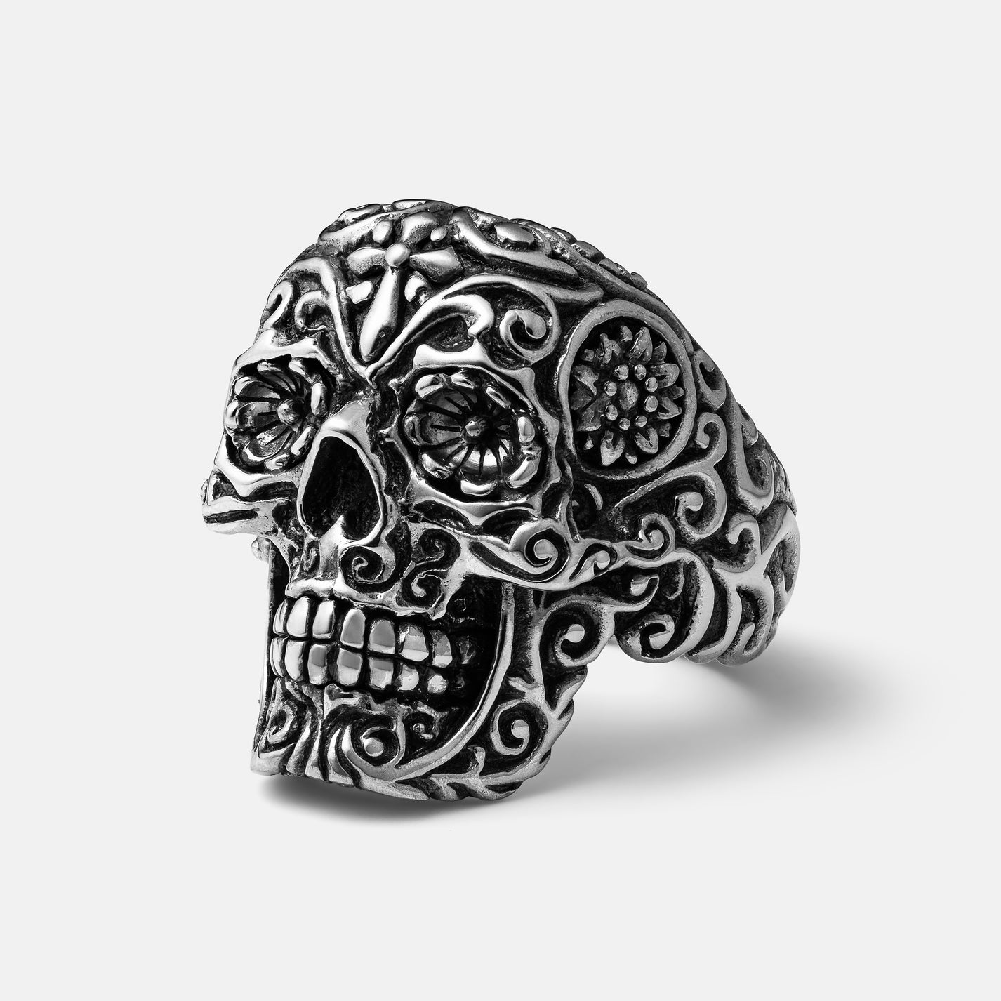 "Los Muertos" Handcrafted Sterling Silver Men's Ring Clocks and Colours