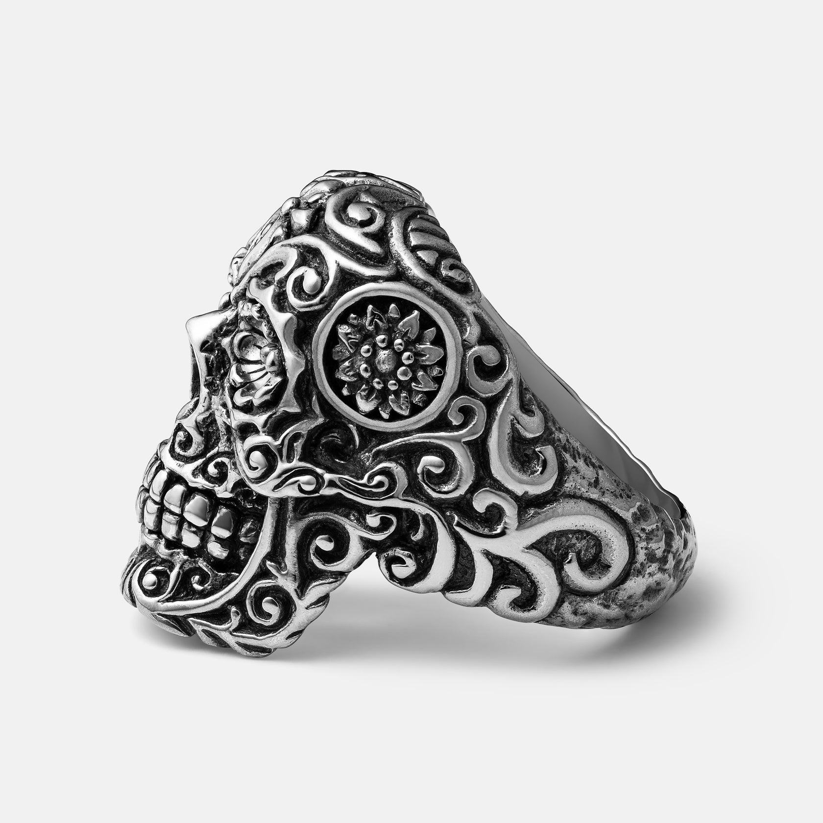 "Los Muertos" Handcrafted Sterling Silver Men's Ring Clocks and Colours