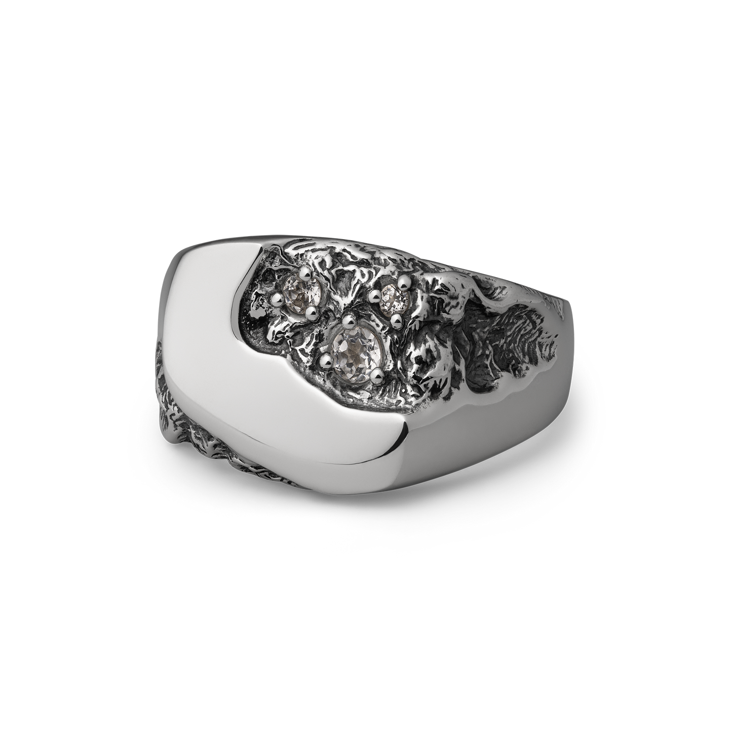 Meltdown Sterling Silver clear topaz natural texture geological formation ring 